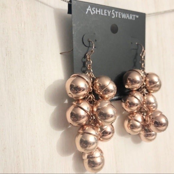 Ashley Stewart Gold Tone Ball Dangle Pierced Earrings NOC - Picture 2 of 5